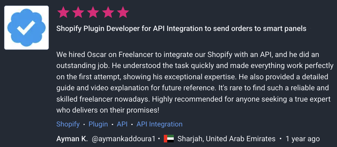 Feedback en Freelancer.com screenshot 1
