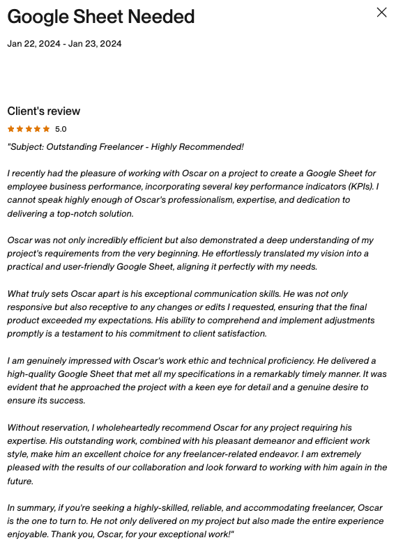 Feedback en Upwork screenshot 13